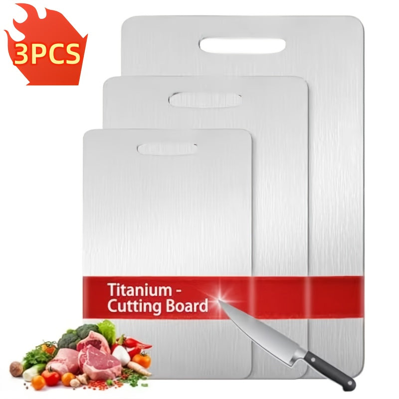 3pcs Titanium Cutting Boards 2026 New Upgrade - Heavy-Duty, Rust-Resistant, BPA-Free, Easy To Clean, Space-Saving, Rounded Edges, Hook Handles - Durable Kitchen Prep Boards For Meat, Vegetables, And Fruits - Perfect For Home, Outdoor BBQ, And Gifts