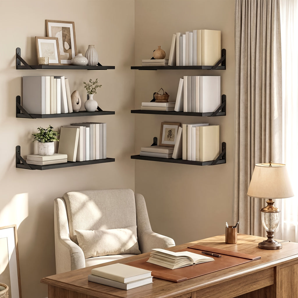 TOMNK 3/6pcs Floating Shelves For Wall, Ledge, Heavy Duty, Farmhouse Wall Shelves For Bedroom, Bathroom Storage, Long Floating Shelves For Wall, Floating Shelves For Bathroom, Living Room And Kitchen Decor