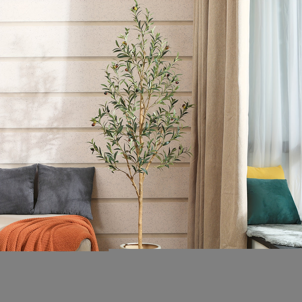 Artificial Olive Tree - Potted Faux Silk Plant with Natural Wood Trunk And Lifelike Fruits - Perfect for Home, Office, Outdoor And Holiday Decor