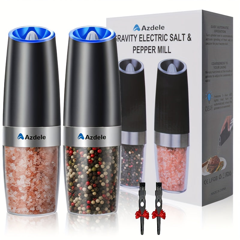 2pcs Gravity-sensing Electric Salt And Pepper Grinder Set, Battery-powered LED Light, One-hand Operation, Local Fast Delivery, Adjustable Coarseness Grinder, Black Kitchen Gadget, Salt And Pepper Grinder Electric 2pcs, Birthday Gift