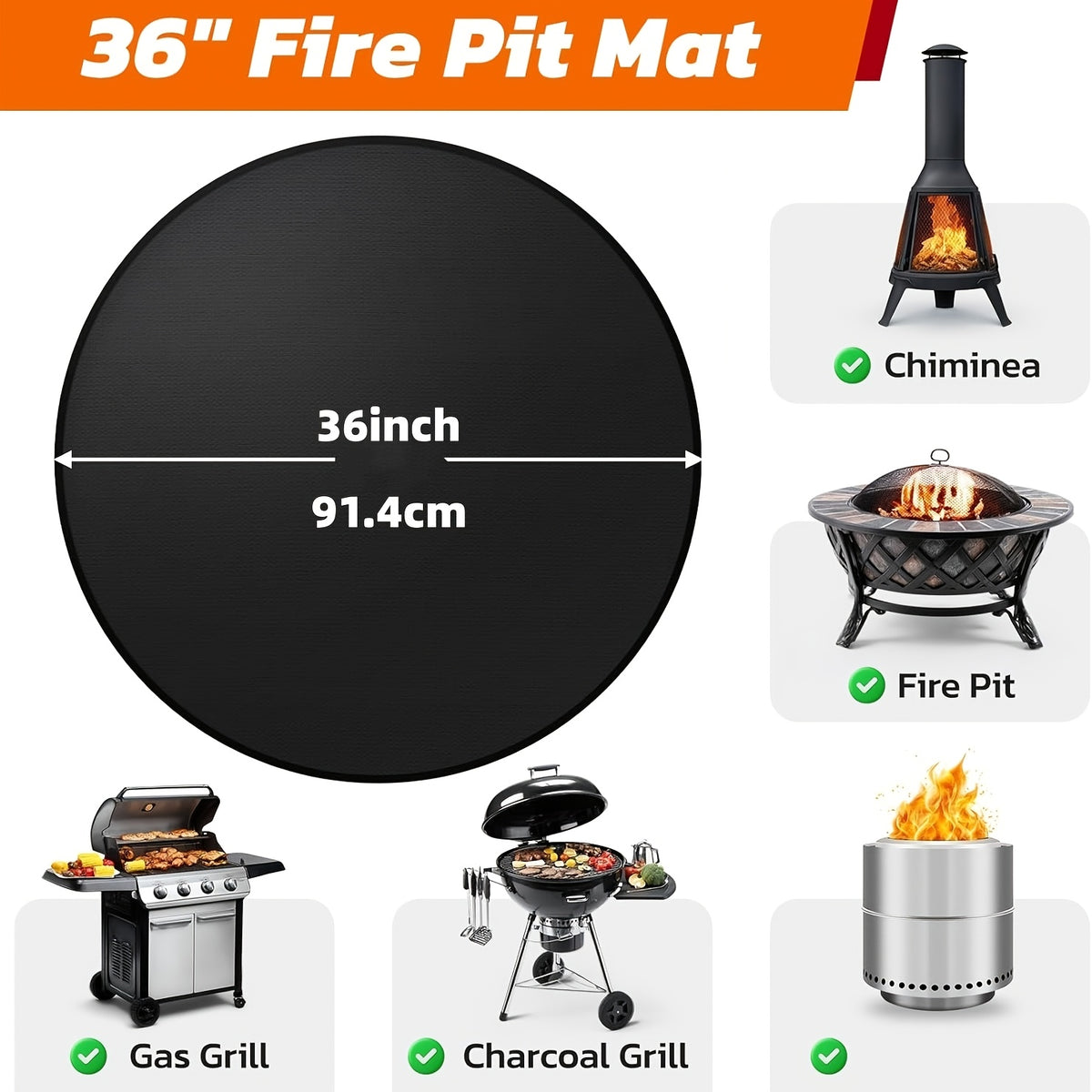 Large BBQ Grill Mat That Is Double-Sided, Fireproof, And Heat-Resistant, Suitable for Outdoor Grills, Fireplaces, Fire Pits, And Smokers. It Serves As a Waterproof And Oil-Proof Protector for Decks And Patios, And Is Easy to Clean