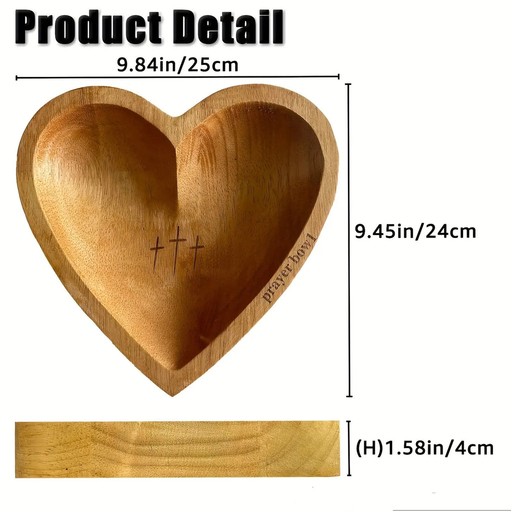 Heart Shaped Wooden Prayer Bowl | Christian Gift for Women, Religious Home Decor, Thoughtful Congregation Gift, Natural Wood Grain Design, Spiritual Home Decor | Heart Shaped Design | Smooth Wooden Surface, Let'S Pray Together (Non-Food Contact)