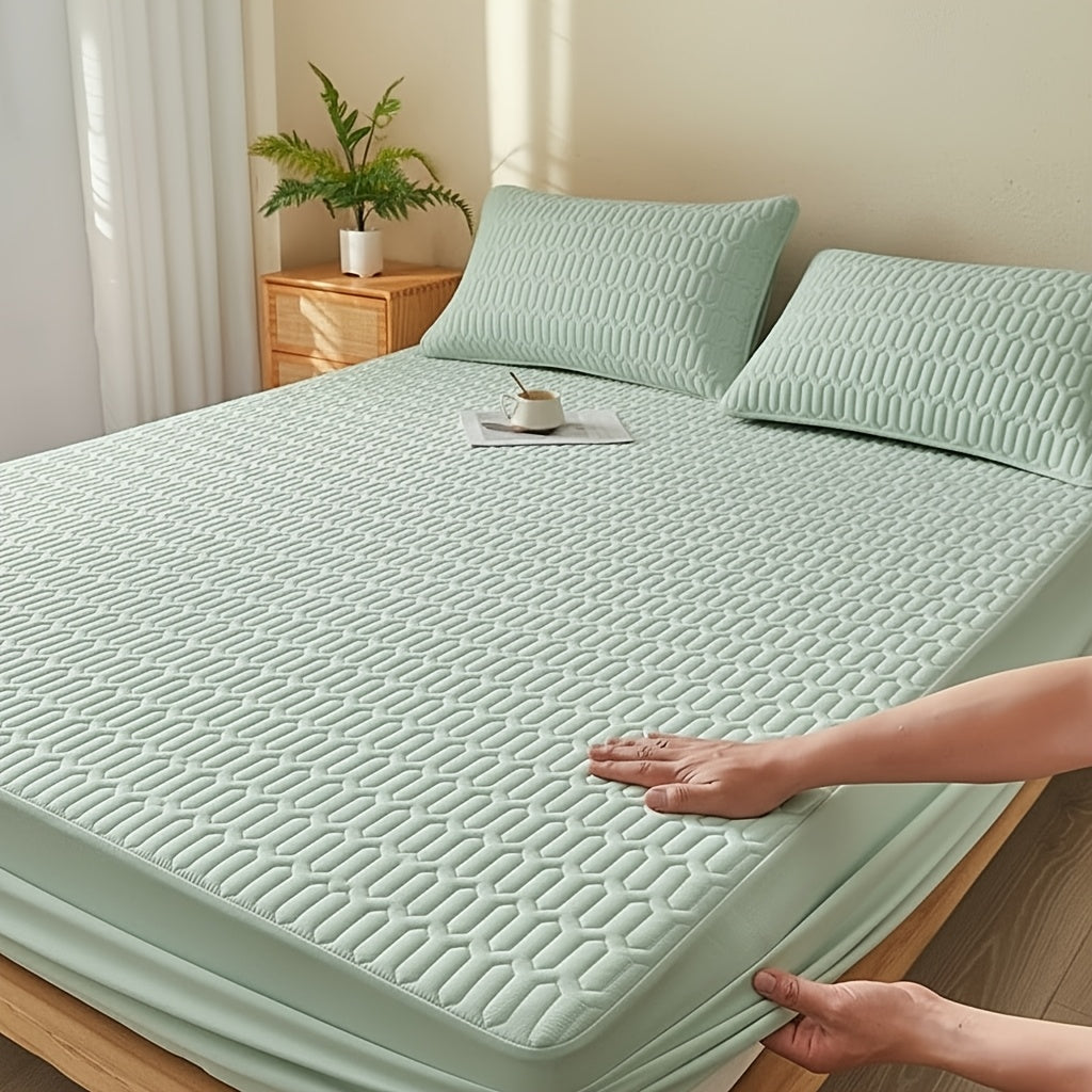 Single-Piece Waterproof Mattress Protector - Full Coverage Non-Slip Mattress Cover, 11.8-inch Thickened Fitted Cover for Twin/Full/Queen/King Beds, Available In Black/White/Grey/Blue/Pink, And Other Solid Colors(Excluding Pillowcase)