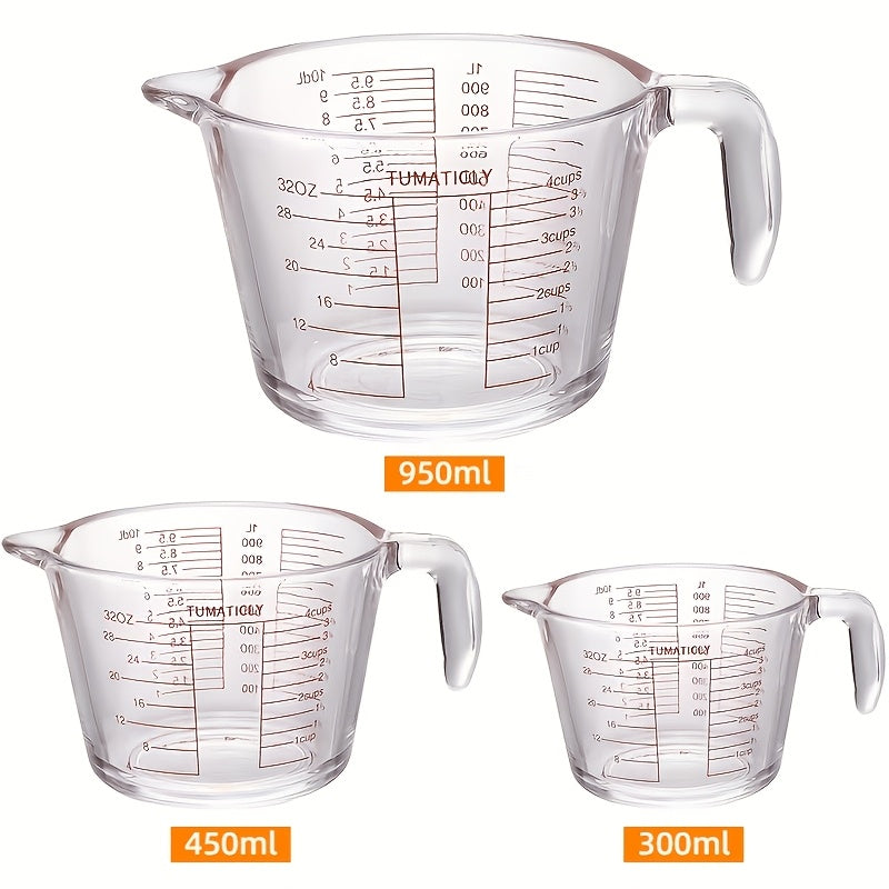 3/1 PCS [Glass Measuring Cup] Microwave Safe, High Temperature Resistant Glass Measuring Cup with Scale And Handle | Suitable for Baking, Cooking, And Kitchen Use | Perfect for Bakery Shops During The Holidays