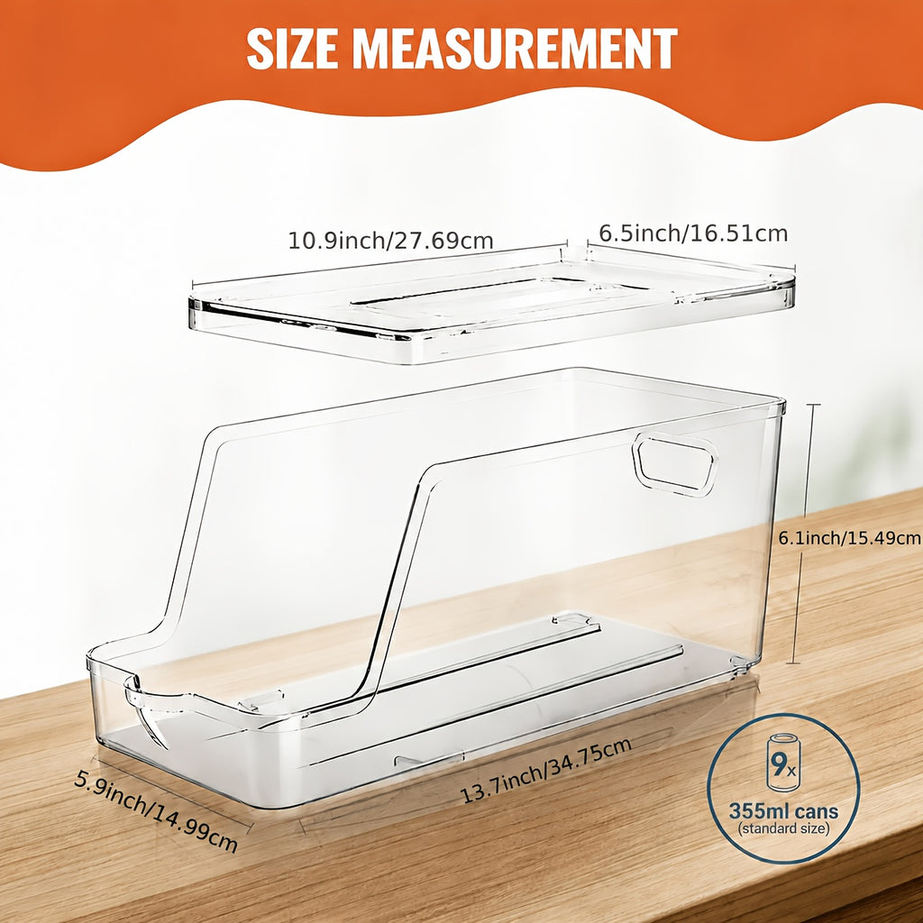 1/2 Pack Soda Can Organizer for Refrigerator Stackable Can Holder Dispenser with Lid for Fridge, Pantry, Freezer, Holds 9 Cans Each, Bpa-Free, Clear Design