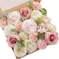 Light Pink Artificial Rose Bouquet Set with Mixed Faux Flowers and Greenery for Wedding Centerpieces, Engagement Parties and Romantic Home Decor