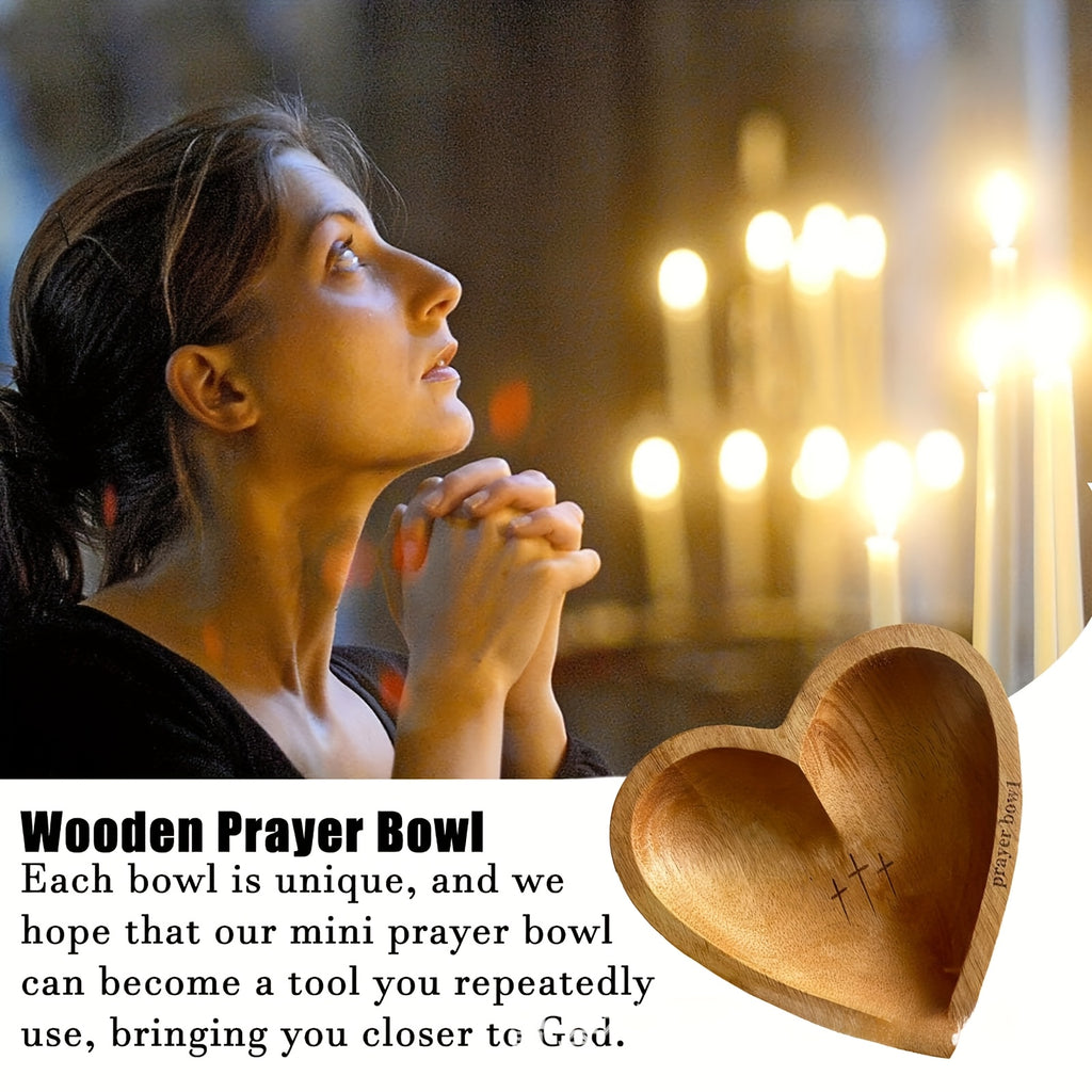 Easter Retro Wooden Heart Prayer Bowl And 30 Prayer Card Set, Handcrafted Decorative Bowl, Wooden Heart-Shaped Prayer Bowl with Carved Cross And "Prayer Text" -Perfect Home Decor, Kitchen Food Rack
