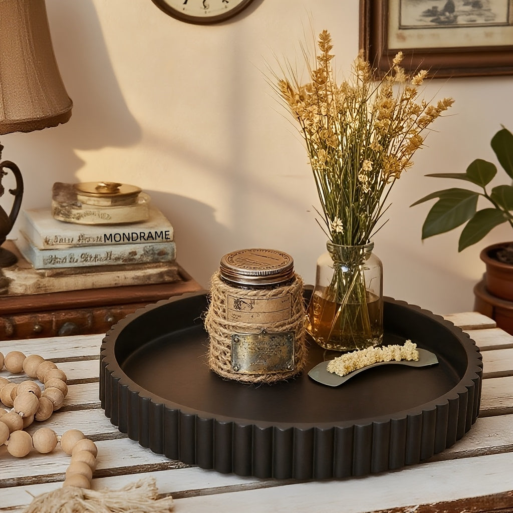 Fluted Wood Decorative Tray, Black or White Round and Square Options for Coffee Table Centerpieces, Jewelry Organization and Modern Living Room Decor