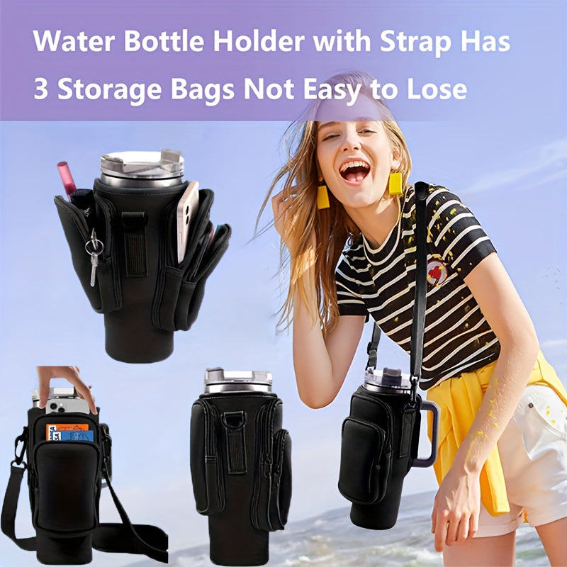 A Water Bottle Organizer With A Phone Pocket, Suitable For Men And Women, Can Accommodate A 40 Oz Stainless Steel Mug. The Adjustable Pouch Makes It A Perfect Gift Or Water Bottle Accessory For Stainless Steel Water Bottles
