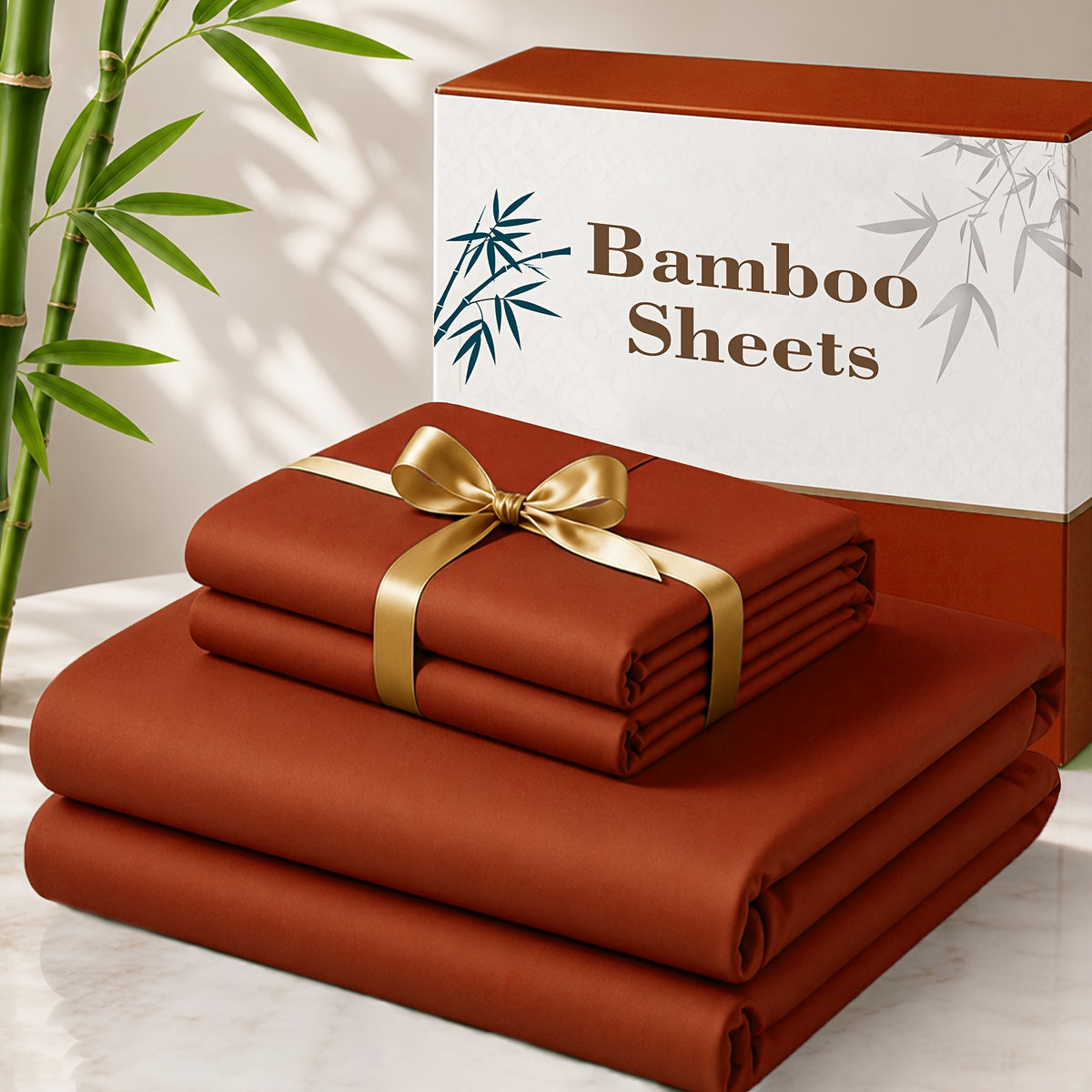 3/4pcs Cooling Bamboo Bed Sheet Set, 3000 TC Extra Deep Pocket 20 Inch Bed Sheet, Children Luxury Soft Hotel & Cooling Sheet Set for Hot Sleepers, Wrinkle And Shrink Resistant, Fitted Sheet And Flat Sheet And Pillowcases, Twin/Full/Queen/King