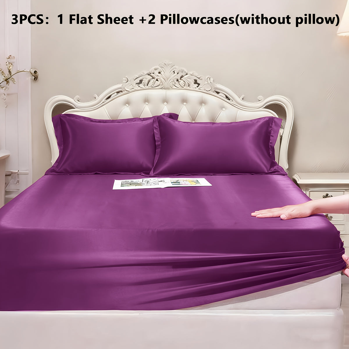 Luxury Satin Fitted Sheet, Fitted Sheet+Pillowcase, Queen Sheet, Cooling, Smooth, Breathable, Wrinkle-Resistant, Machine Washable, Easy Care Ultra Soft for Hot Sleepers Child, Children, Adults, Hotels, Apartments, Wedding Gifts-3000TC Random Color