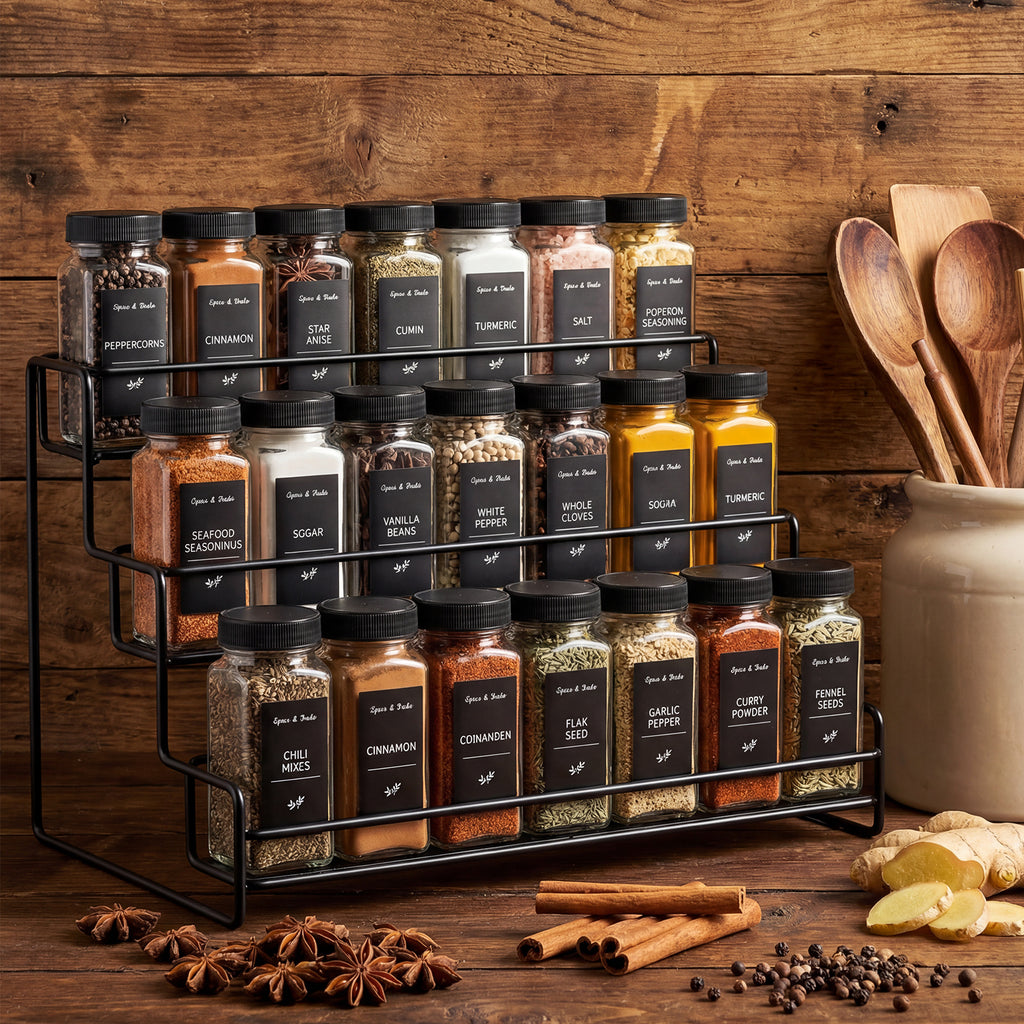 whonline 16pcs/24pcs/36pcs/48pcs Spice Jars, 4oz Glass Spice Jars with Labels - Shaker Lids, Collapsible Funnel, Brush and Marker, Seasoning Bottles for Spice Rack Drawer Cabinet