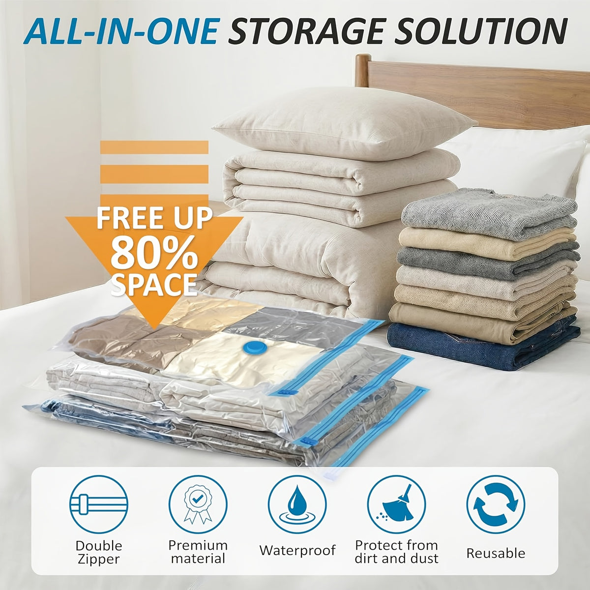 Jumbo Vacuum Storage Bags, Vacuum Seal Bags for Clothing, Travel Space Saver Bags for Luggage Clothes Pillows Comforters Blankets Bedding 4pcs 8pcs 10pcs 12pcs 20pcs 30pcs