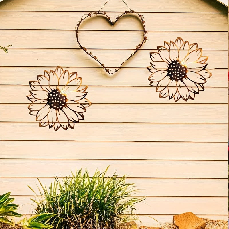 Metal Sunflower Wall Art in Golden, Rustic Iron Floral Wall Decor with Detailed Petals for Farmhouse Living Rooms, Patio and Garden Displays