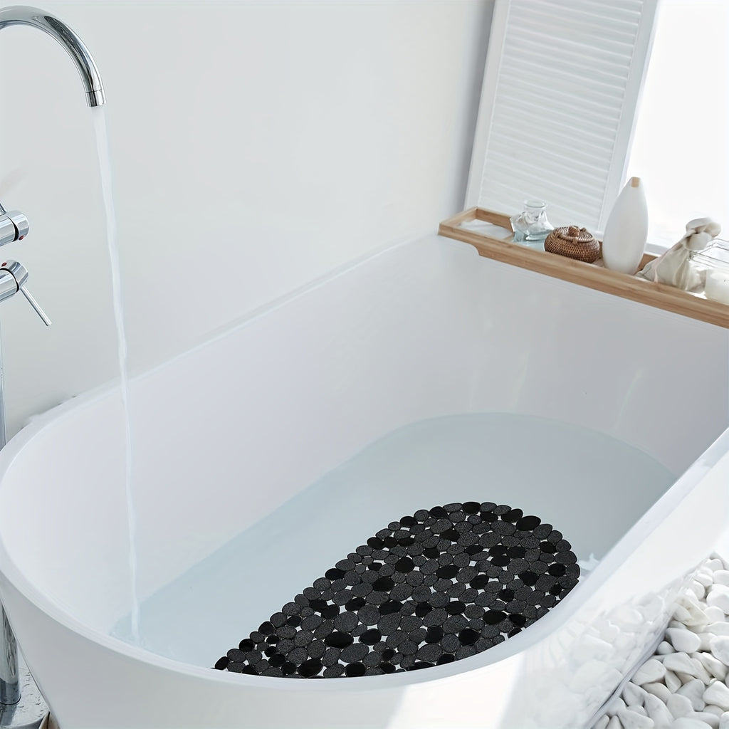 Bathtub Non-Slip Mat 13.8 X 26.8 Inches, Pebble Textured Strong Suction Cup Bath Mat, Double-Sided Anti-Slip Odorless Soft PVC Shower Mat, Small Tub Safety Anti-Fall Mat for Elderly Bathroom Renovation Labor Day Home Upgrade