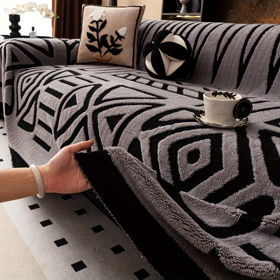 1 New Bohemian Style Sofa Cover Retro Woven Cozy Throw Pet Friendly Slip Resistant Luxury Thick Velvet Couch Cover Machine Washable Soft Plush Decor for Armchair Loveseat 3 Seater 4 Seater Sectional Sofa