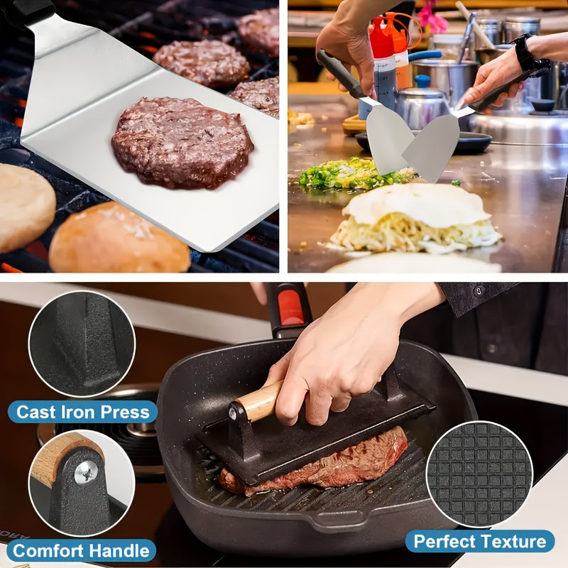 34/17pcs Of Barbecue Set, Barbecue Accessories, Teppanyaki, Meat Press Plate, Meat Thermometer, Kitchen Tools, Suitable for Outdoor Barbecue, Parties, Father's Day Gifts