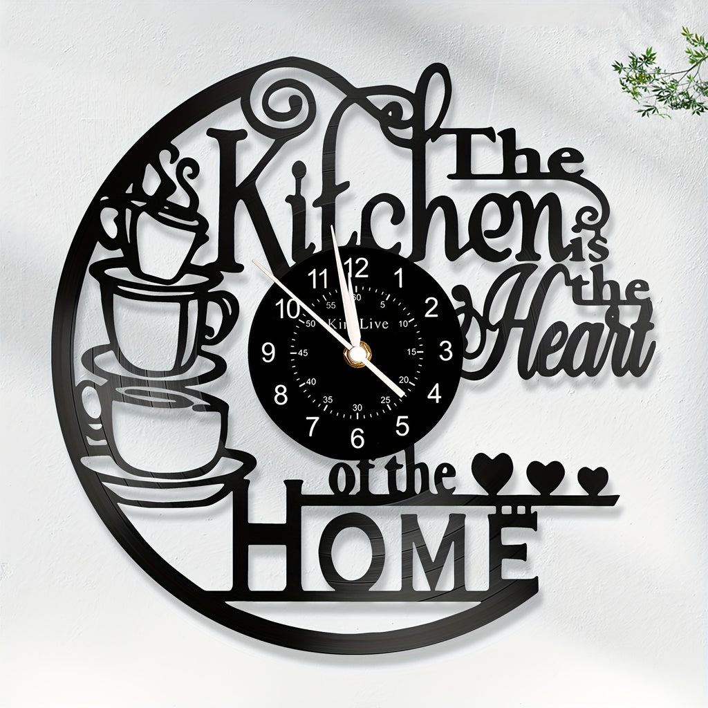 1pc Coffee Vinyl Record Wall Clock, Wall Decoration Art Decoration, Coffee Cup Design Wall Clock - Coffee Clock Silent Home Decoration, Living Room Bedroom Kitchen Bathroom, Christmas Gift/New Year Gift, Special Surprise