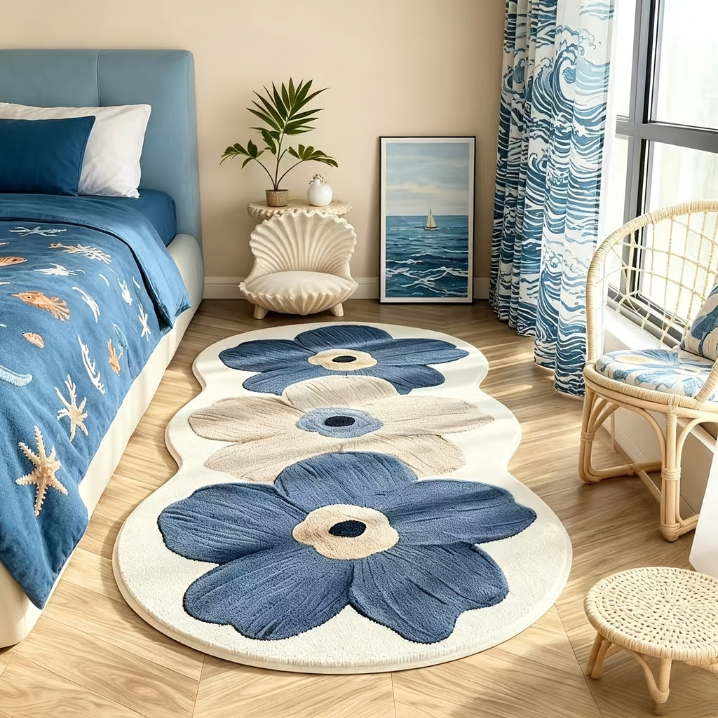 1000G Non-Slip Cute Floral Furry Carpet Kitchen Rugs Mats, Soft And Fluffy Bedside Carpet, Luxury Living Room Decoration, Rubber Non-Slip Bottom, Machine Washable, Suitable for Kitchen, Corridor, Bedroom Bedside Mat