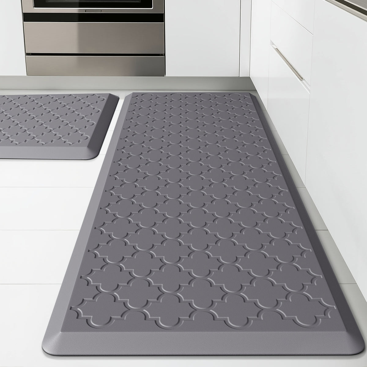 [Non-Slip Kitchen Mats] 2pcs Non-Slip Cushioned Kitchen Mats for Floor | Anti Fatigue Mats for Standing, Office, Sink, Laundry - Grey