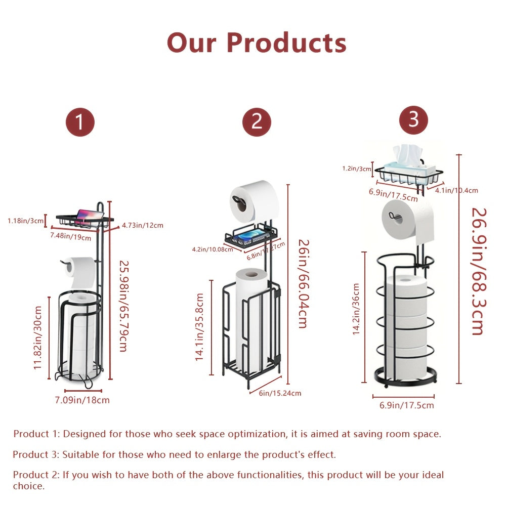 1/2 Toilet Paper Storage Rack, Single Floor Standing Toilet Paper Rack With Shelf, Independent Bathroom Paper Organizer With 4 Rolls Of Paper, Suitable For Balcony, Bedroom, Toilet, Courtyard, Toilet Paper Storage, Bathroom Accessories - Black