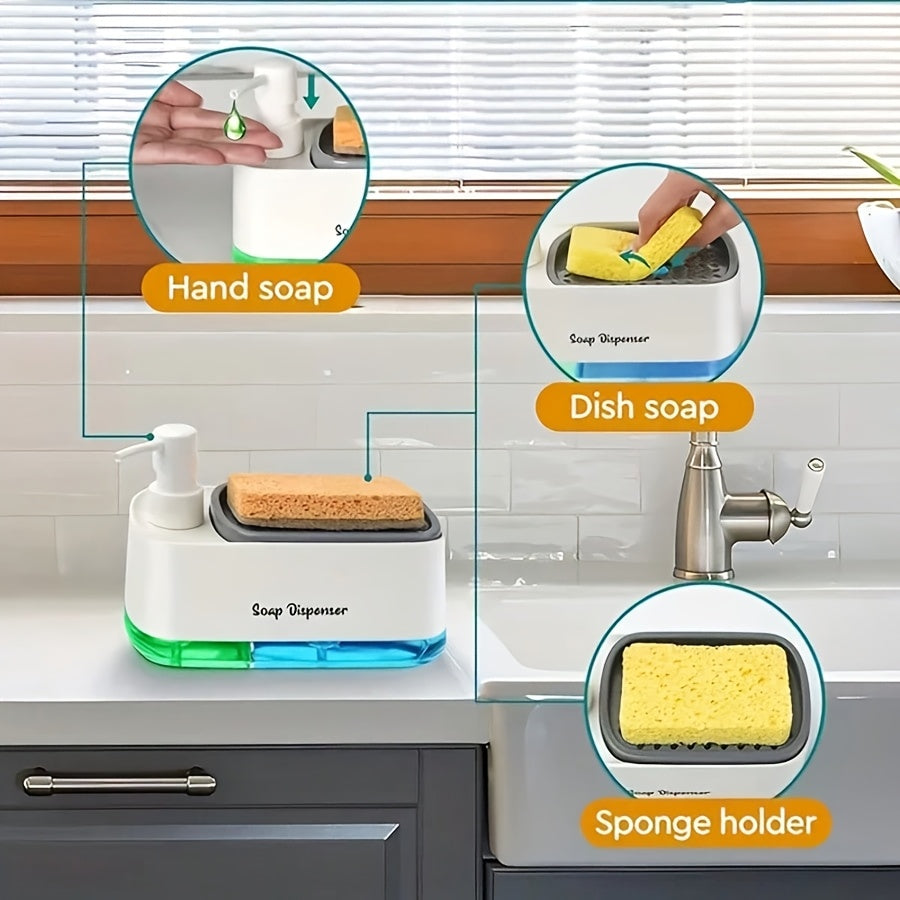 1 Multi-functional Soap Dispenser with Built-in Sponge Holder - Hand And Dish Soap Dispenser Set Detergent Dispenser Sponge Holder 2-In-1 Countertop Soap Pump Dispenser for Kitchen Sink, Ideal Christmas/ Halloween Gift.Shipment From Local Warehouse.