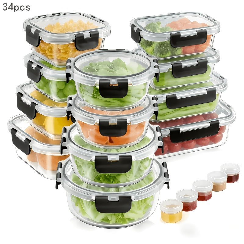 34pcs Glass Food Storage Container Set With Lids-ideal For Lunches, Pantry Organization, And Kitchen Use. These Leak-proof, Airtight Glass Containers Are Safe For Use In The Microwave, Oven, Refrigerator, And Dishwasher.