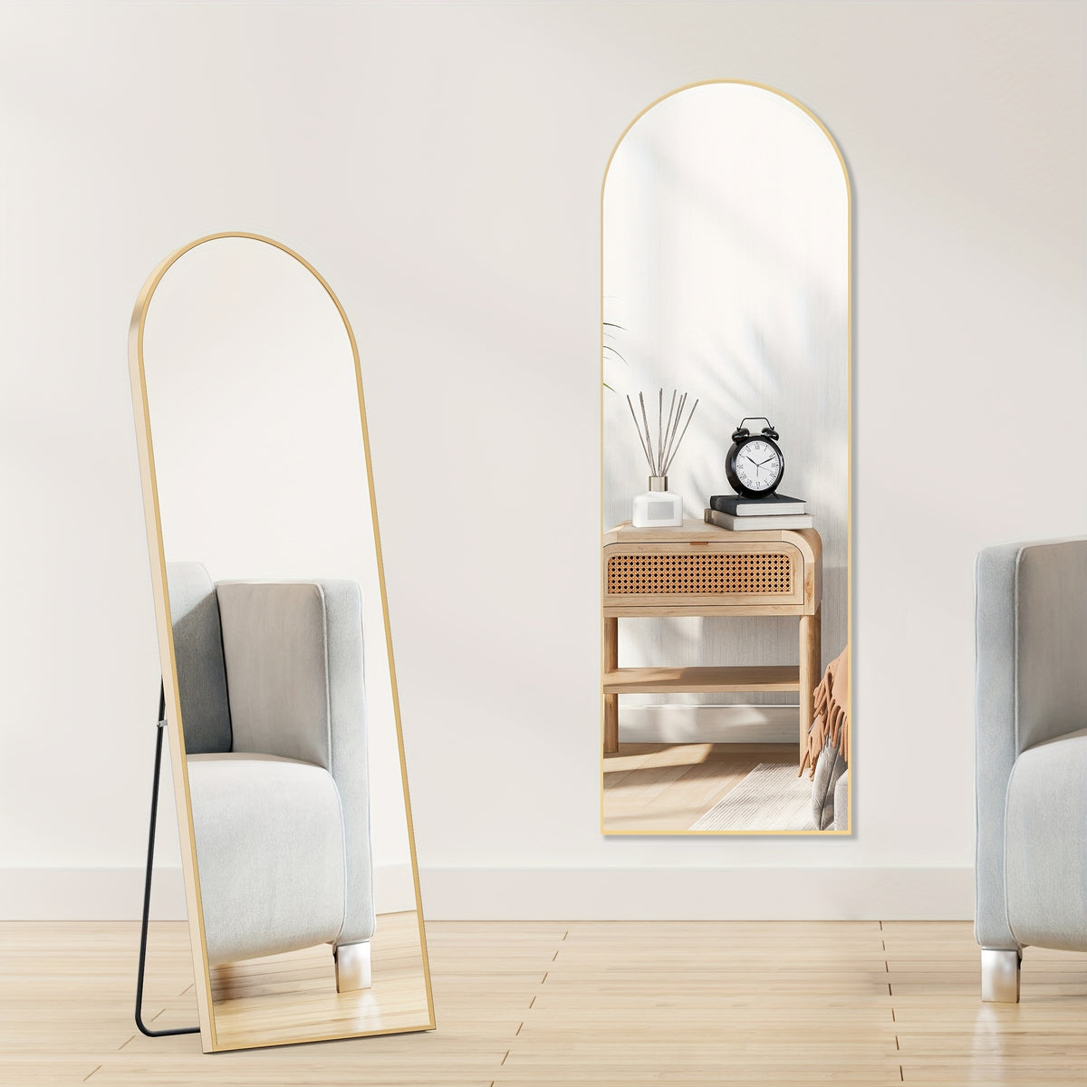 Arched Full Body Mirror with Stand, 59"x16" Rim Floor Mirror, Office Decorative Furniture, Moisture and Shatter Resistant Nano Glass Vertical Full Body Mirror, Grooming Mirror