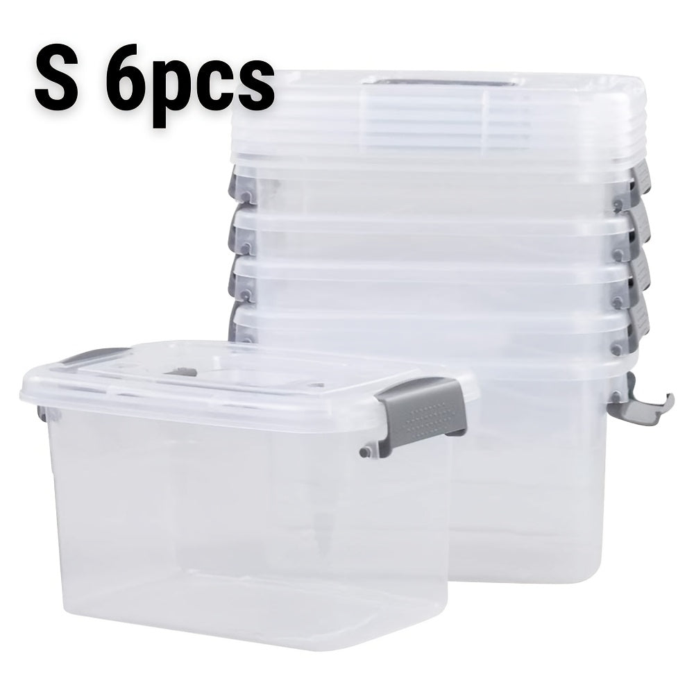 [6-Pack Stackable Bins] Storage Box Set - 6-Pack Heavy-Duty Organizers with Secure Lids, Shatterproof Stackable Bins for Garage, Basement And Closet