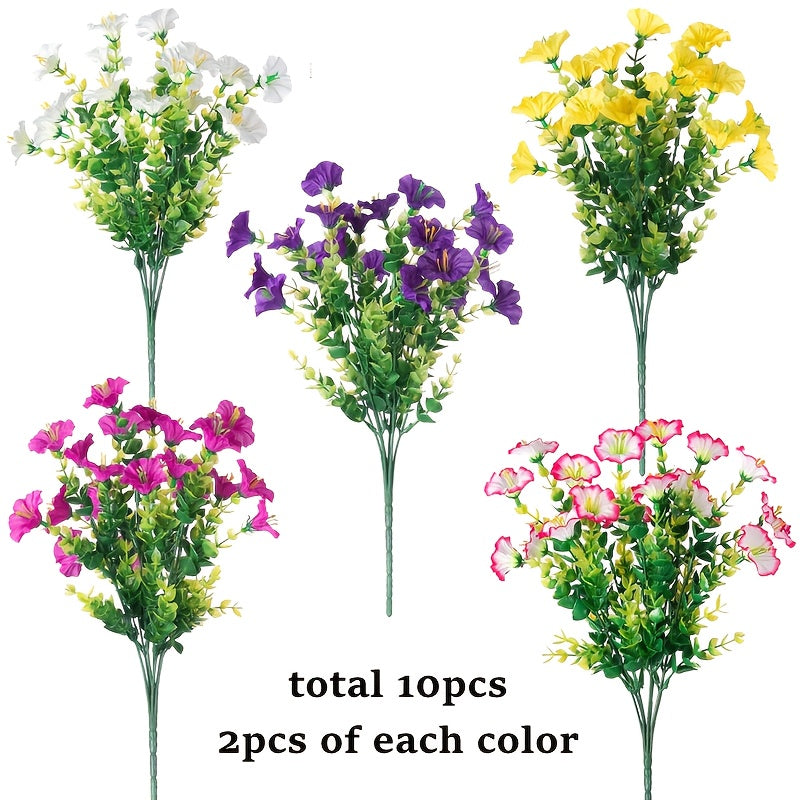 10 Bundles Faux Silkyy Pink Morning Glory - Realistic Artificial Flowers for Outdoor Decor, Colorful Daisy Planter for Front Door, Porch, Patio, Window Box, All-Season Home Decoration, Front Door Decor | Vibrant Flower Arrangement | Artificial Flowers