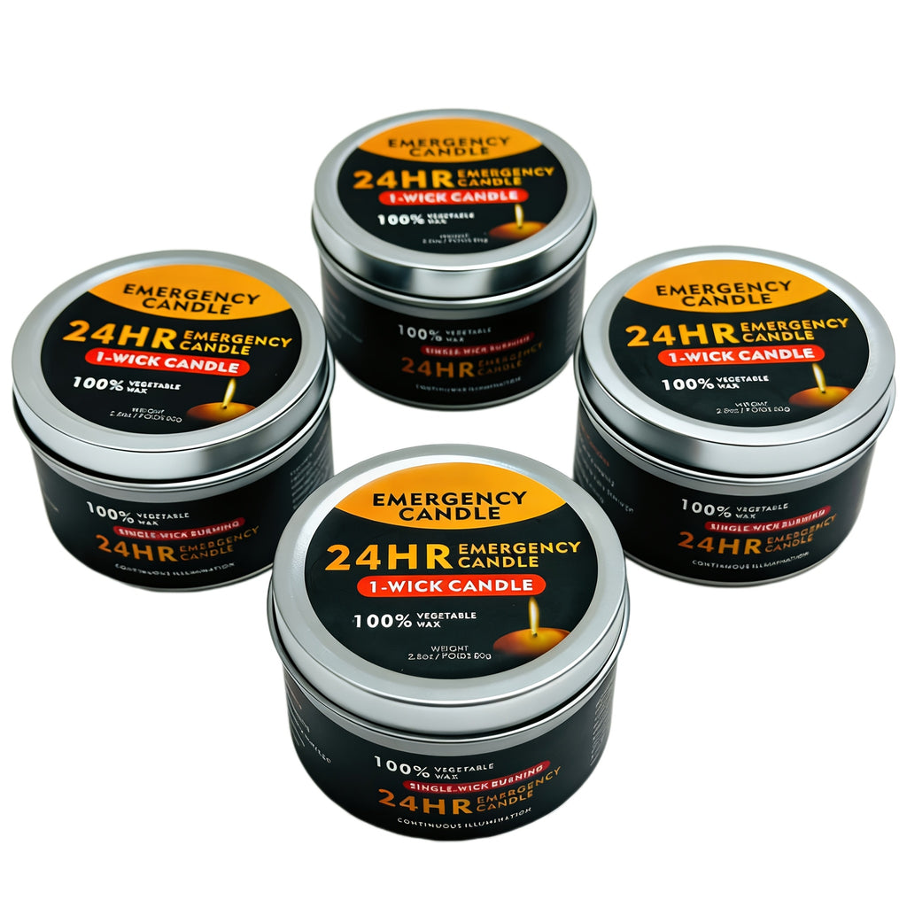 4pcs Long-Lasting 96-Hour Burn Time Unscented Soy & Palm Wax Candles in Metal Containers - 80g Each, 24-Hour Continuous Burn, Indoor/Outdoor Use for Camping, Hiking, Emergency Lighting, Holiday Decor (Halloween, Christmas, Easter