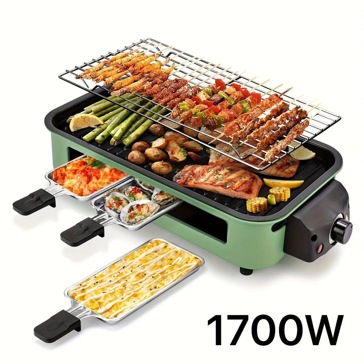 Smokeless Electric Grill | Indoor Grill with Removable Non-Stick Plate, 1700W, Portable BBQ Grill, Electric Griddle, Stainless Steel, Dishwasher Safe, Perfect Gift for Christmas