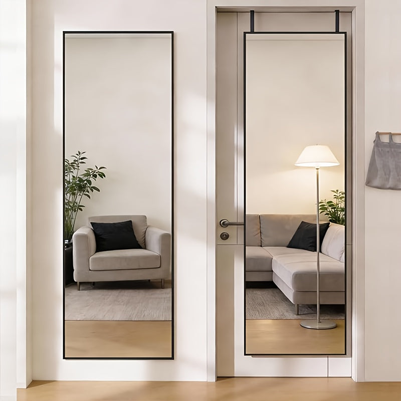 Full Length Mirror Over The Door/Wall Mounted Vertical Hanging Mirror with Lightweight Aluminum Alloy Frame 47x14, Full Body Dressing Mirror Suitable for Bedroom Living Room Entryway Install Space-Saving Vertical Mirror