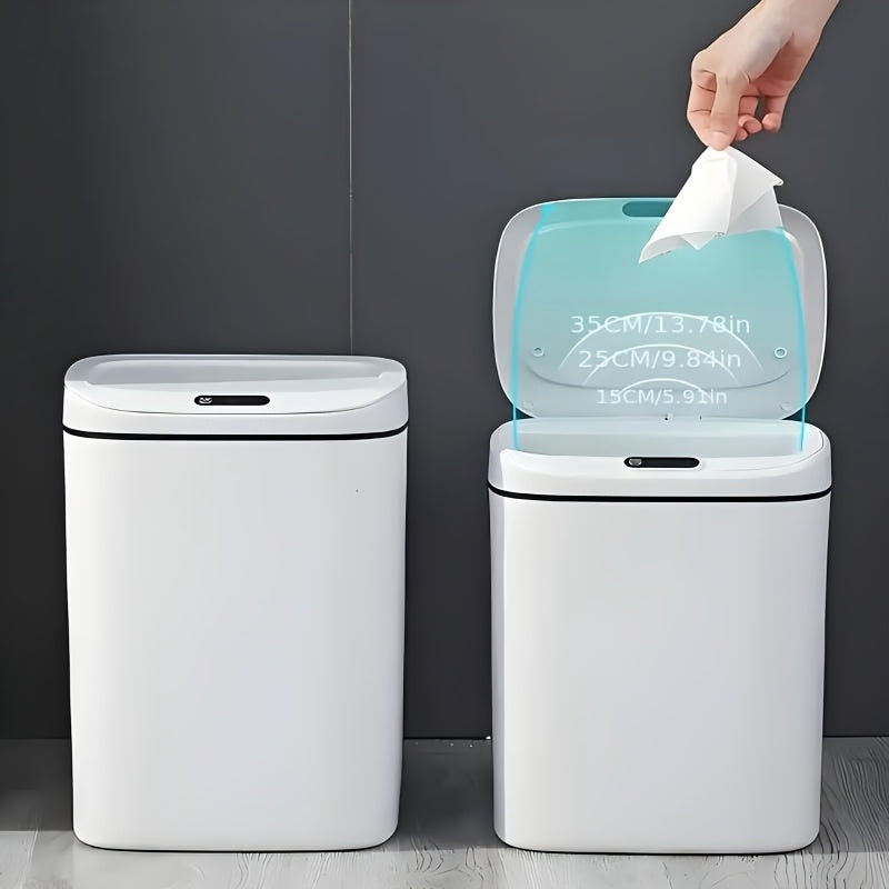 1pc Bathroom Motion-Sensing Smart Trash Can, Smart Trash Can, Lidded Touchless Trash Can, Minimalist Style, Suitable For Home, Kitchen, Office, Bathroom, Outdoor Use, Kitchen Waste Solution
