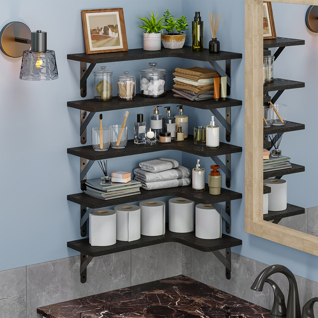 Corner Floating Shelf Set, 5-Piece Multi-Color or 6-Piece Black Wall Mounted Storage Shelves for Bathroom, Kitchen, Bedroom and Living Room Decor