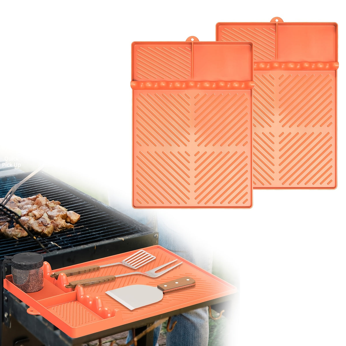 Blackstone Silicone Griddle Tools - Spatula Mat with Drip Pad, Grill Utensil Holder, Side Shelf Mat for Kitchen, Cooking, Countertop, Griddle Additions
