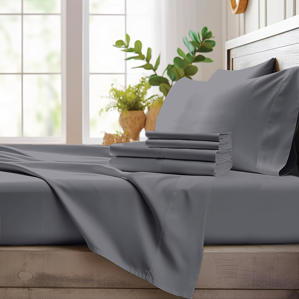 4pcs Bamboo Cooling Bedding - Cooling Bamboo Fiber Fitted Sheet Set, Extra Deep Bamboo Sheet Set- Suitable For Hot Sleepers, Kids, Children Pillowcases, Flat Sheet And Fitted Sheet - A Perfect Gift For Family, Queen And King Sizes, Next Day Delivery