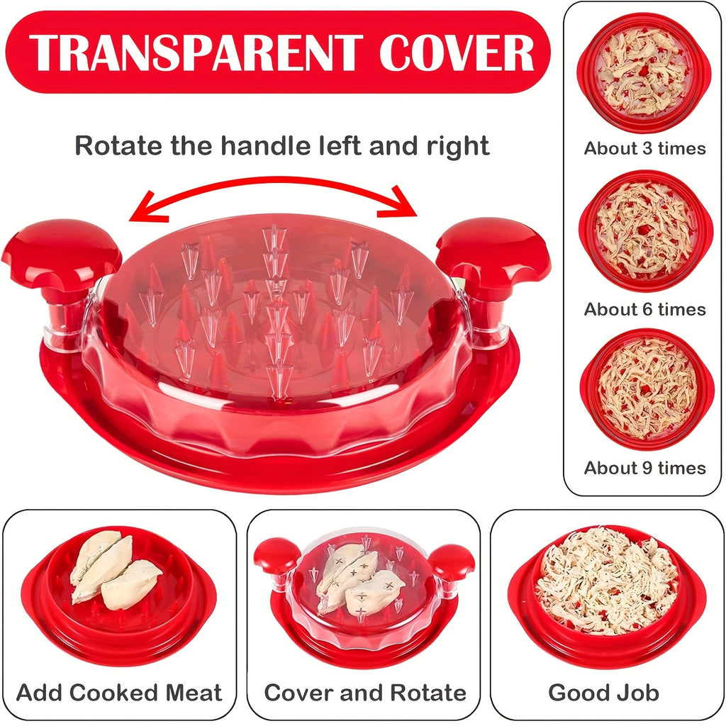 1pc Or 2pcs Kitchen Chicken Shredder Tool Twist 2024 Upgraded Large Visible Meat Shredder Twist Chicken Breast Chopper Chicken Grinder With Transparent Lid And Cleaning Brush Anti-slip Strip Suitable For Pork Beef Chicken