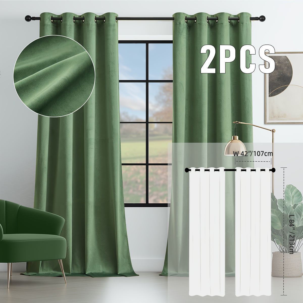 2pcs Velvet Room Darkening Curtains | Vintage Soundproof and Thermal Insulated, Elegant Soft Velvet Grommet Top Curtains for Living Room and Bedroom, Unlined, Solid Color, Fashionable Valentine'S Day Décor
