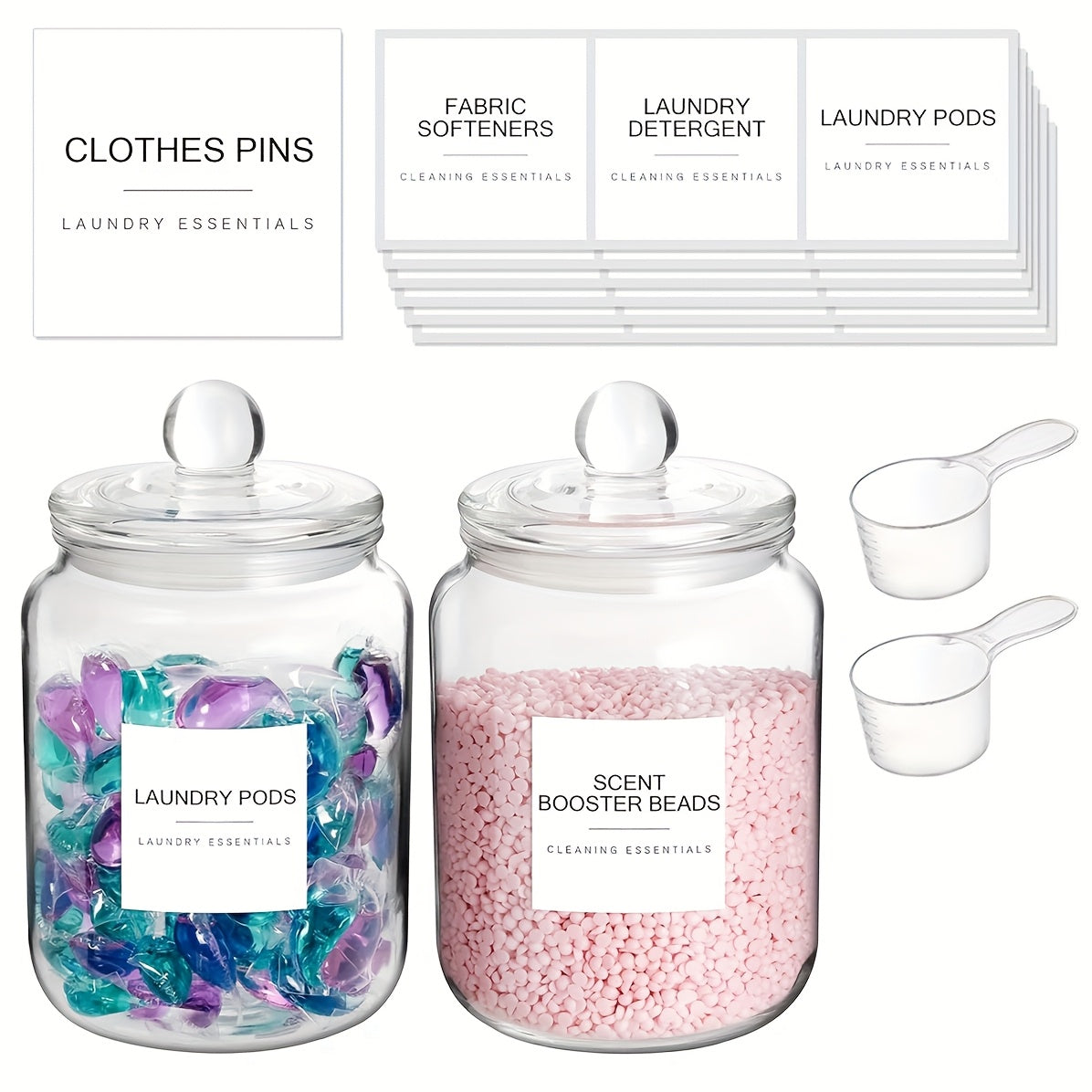 Glass Jars with Airtight Lids And Labels, Half Gallon Storage Containers with Spoons for Laundry Detergent, Pods, Scent Booster Beads, 1 2 3 4 Pack, Canisters