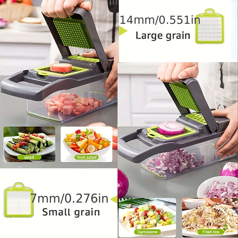 22pcs/16pcs Vegetable Chopper: Multifunctional Food Slicer Dicer Cutter With 8 Blades, Grey Container Included Convenient Cutting Of Food In The Kitchen