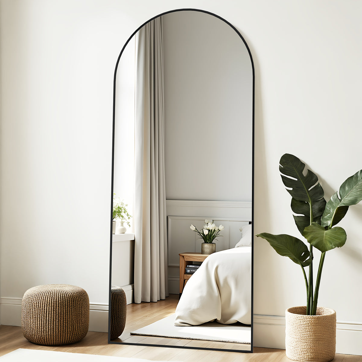 58"x19" Full-Length Mirror Arch Floor Stand - Freestanding, Vertical Orientation, No-Electricity Installation, Ideal for Bedroom, Living Room, Cloakroom - Durable Glass & Metal Frame, Mirror Wall Decor
