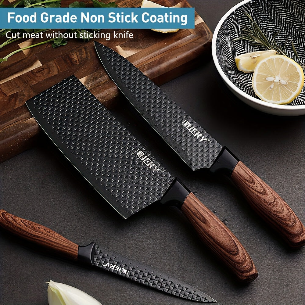 Professional 6/7/8 Kitchen Knife Set, Chef's Knife, Slicing Knife, Scraper And Scissors, High Carbon Stainless Steel Super Sharp, with Anti-stick Ergonomic Wooden Handle, Chef's Knife Set, Suitable for Family Travel, Gift Box Set