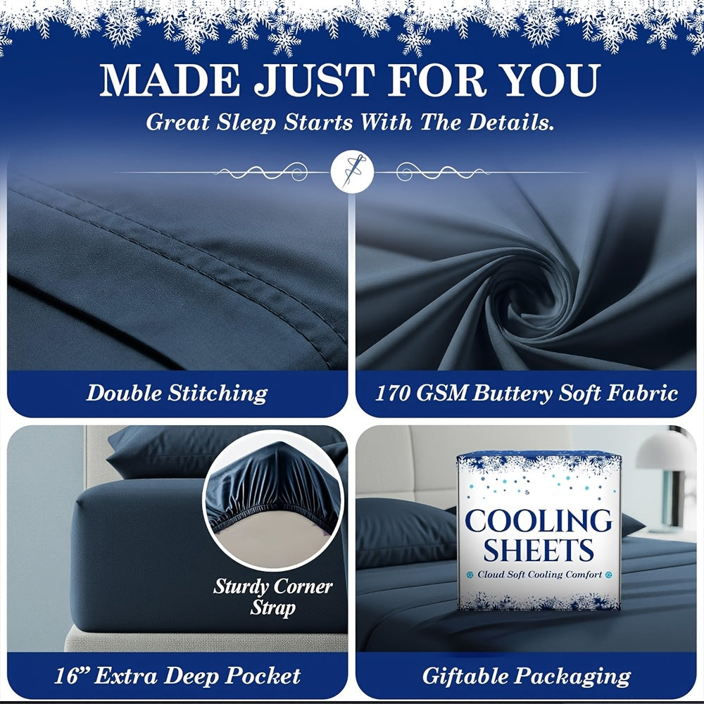 Set of 4 Cooling Bamboo Bed Sheets, 3000 TC Extra Deep Pocket 20 Inch Sheets, Luxurious Soft Hotel & Cooling Sheets for Warm Sleepers, Wrinkle & Shrink Resistant, Includes Fitted Sheet, Flat Sheet, And Pillowcases, Available in Twin, Full, Queen