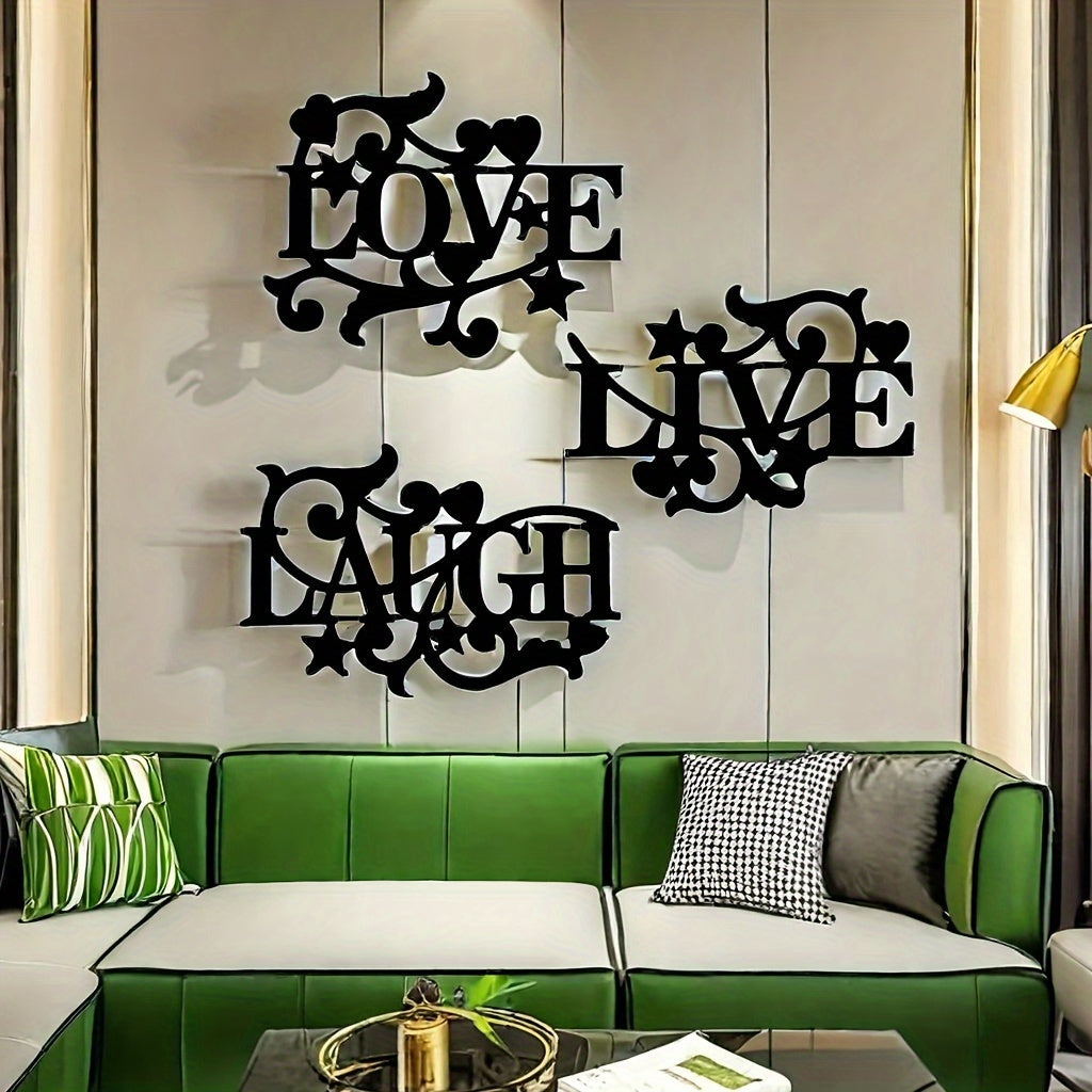 Black Wall Art Decorations Elegant Metal Wall Emphasizes The Modern Aesthetic Of Love, Life, Laughter, Living Room, Bedroom, Kitchen And Stylish Home Art Decoration With Fluffy Black Style Silhouette