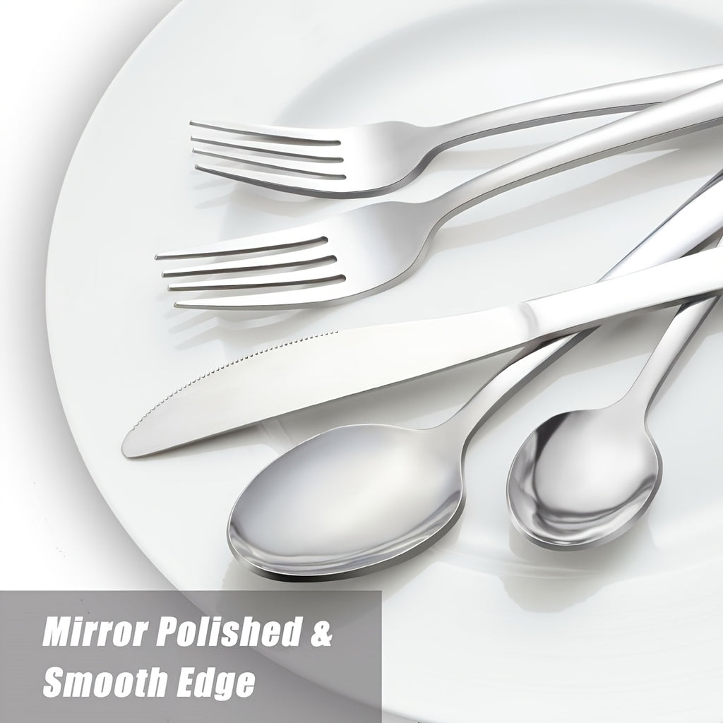 72pcs/48pcs/20pcs Stainless Steel Silverware Flatware Cutlery Set, Includes Dinner Knife Fork Spoon Steak Knives, Food Grade Rust And Scratch Resistant Tableware