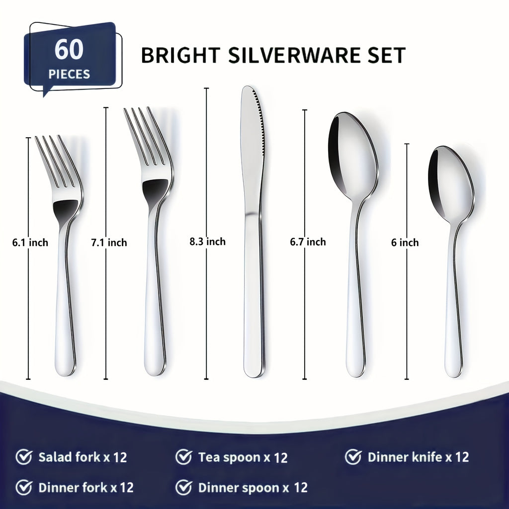 60/90pcs Stainless Steel Silverware Suitable for Multiple People to Use, Steak Knife, Salad Fork, Dessert Spoons, Cutlery Set with Gift Box, Kitchen Accessories, Home Outdoor, Wedding Camping Stuff, Halloween Party Gift, Dishwasher Safe
