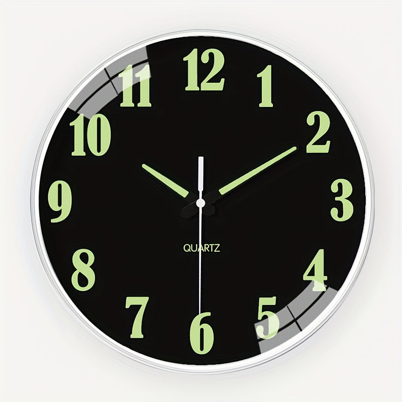 8-16 Inch Modern Black Glow-in-the-Dark Wall Clock, Silent No-Ticking, Battery Powered, Decorative Clock for Living Room, Bedroom, Office & Kitchen, Plastic Frame with High-Transparency Glass Mirror, Perfect Christmas & Housewarming Gift
