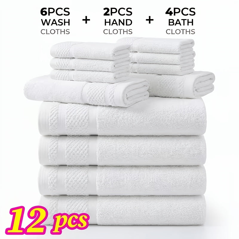 12/24pcs Bath Cloths Set, Hotel Quality Thick Bath Cloths | Highly Absorbent & Quick-Dry | 4/8 Bath Cloths & 2/4 Hand & 6/12 Washcloths, Cotton for Hotel Spa Gym & Home Bathroom Essentials