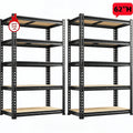 Boltless Garage Storage Rack, Black 5 Tier Adjustable Metal Frame Shelving with Wood Boards for Basement, Pantry and Workshop Organization